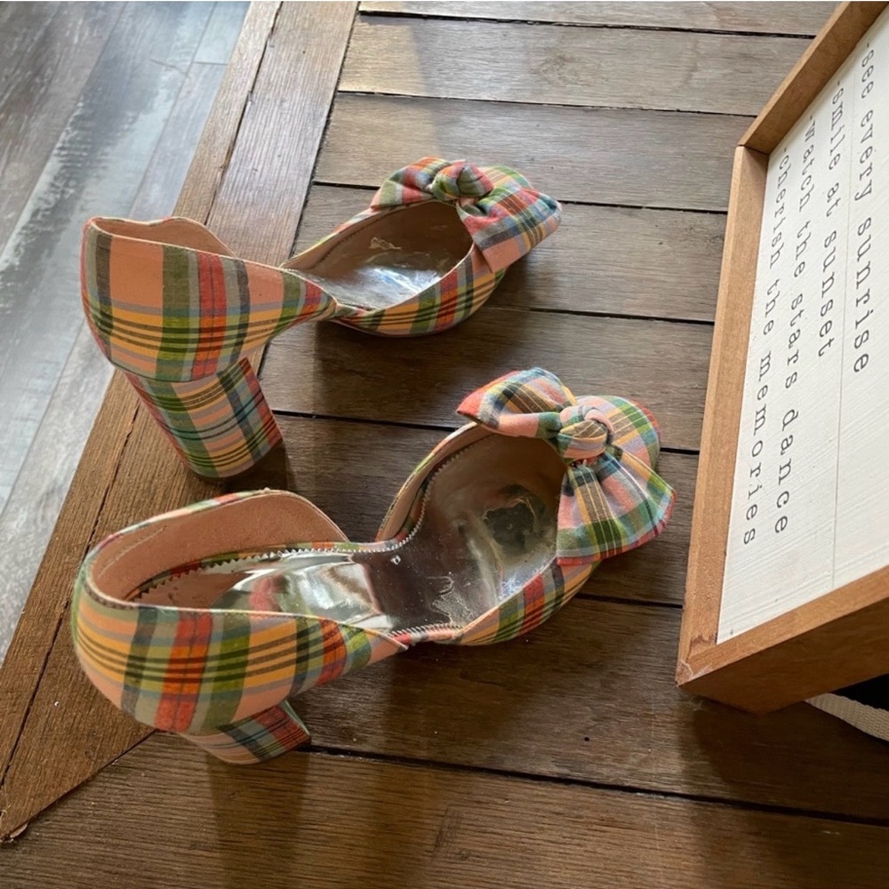 RARE J. Crew Collection Plaid Bow D’Orsay Block Heels Sz 11 – Spring Statement - Picture 3 of 3